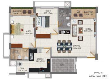 Kalyan Uptown 2 Bedroom floor plan