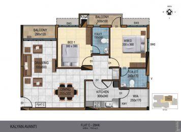 Kalyan Avanti 2 Bedroom floor plan Layout