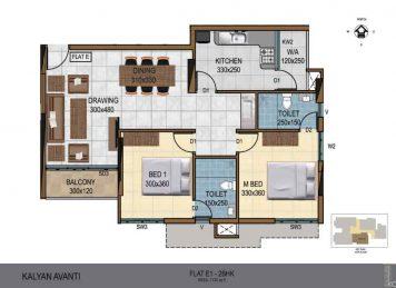 Kalyan Avanti 2 Bedroom floor plan Layout