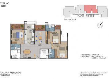 Kalyan Meridian 3 Bedroom floor plan